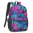 thumbnail image 2 of Butterfly and Teal Pink Pattern 17" School Backpacks for Teens,Waterproof Oxford Fabric,S-Shape Padded Straps for School,Travel,Hiking,Camping, 2 of 6