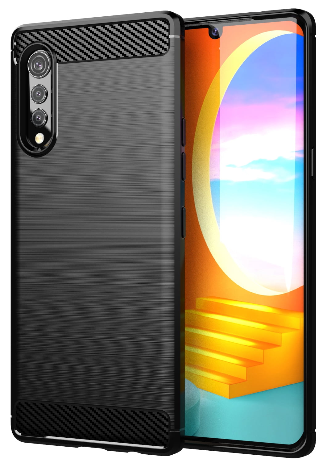 Case for LG Velvet, Nakedcellphone [BLACK CARBON FIBER] Flexible TPU