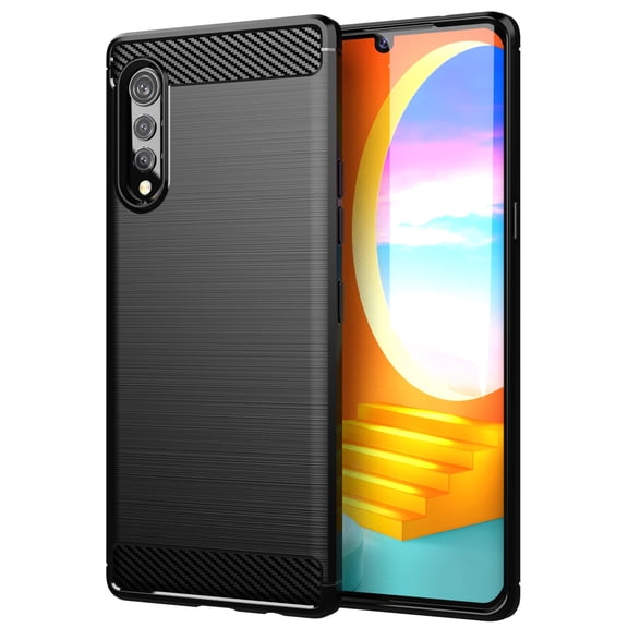 Case for LG Velvet, Nakedcellphone [BLACK CARBON FIBER] Flexible TPU Slim Cover [Anti-Shock, Anti-Fingerprint] for LG Velvet Phone LM-G900M