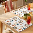 thumbnail image 4 of Boho Geometric Placemats Set of 6 Ethnic Feathers Patterns Retro Farmhouse Place Mats Indoor Wipeable Table Mats Washable Cloth Dining Table Placemats for Kitchen Holiday Party Home Decor 13x19 Inch, 4 of 9