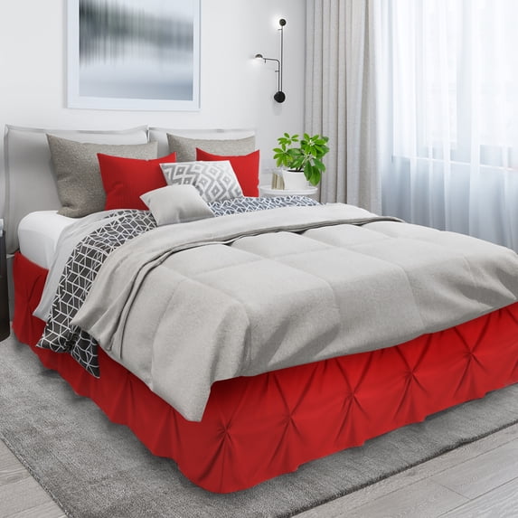 Nestl 14" Tailored Pinch Pleated Bed Skirt - Hotel Luxury Double Brushed Microfiber Pintuck Decorative Dust Ruffle, King, Cherry Red