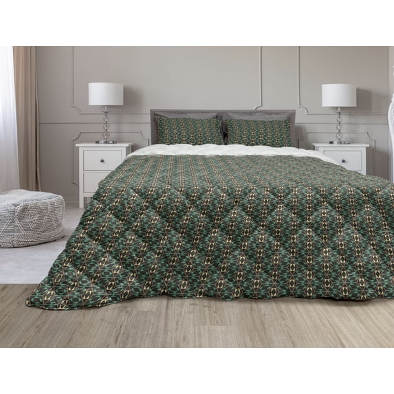 Geometric Comforter & Sham Bedding Set, Mosaic Composition with Rhombuses Triangles and Rectangles Abstract Modern Design, 3 pcs Duvet Set Microfiber Filling Quilt, 5 Sizes, Multicolor, by Ambesonne