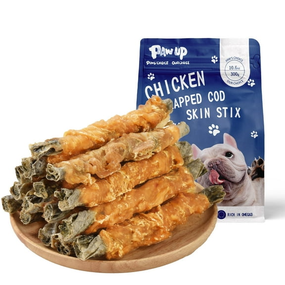 PAWUP Chicken Wrapped Cod Skin Dog Treat, Rawhide Free Dog Chews Long Lasting, High Protein Dog Treats for Small Medium Large Dogs, 10.6oz