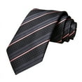thumbnail image 5 of Hi-Tie Mens Silk Tie Pocket Square Set Black Pink Stripe Necktie Cufflink Set for Wedding Business, 5 of 6