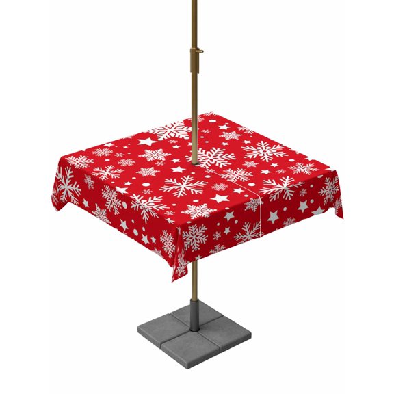 Outdoor Tablecloth with Umbrella Hole and Zipper, Christmas Snowflakes Square Table Cloth 60x60 Inch Waterproof Tablecloth, Xmas Winter Watercolor Red Picnic Table Cover for Patio Camping