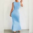 thumbnail image 6 of Women's Cross Twist Front Halter Cami Tops and Skirt Summer Solid Color Pleated Slim Fit Dress Light Blue, 6 of 9