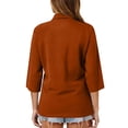 thumbnail image 5 of KDDYLITQ Womens Polo Shirts V Neck Button Down Work Tees 3/4 Sleeve Lapel Collar Dressy Shirts Baggy Causal Dressy Comfy Tops with Chest Pocket Ginger S, 5 of 5