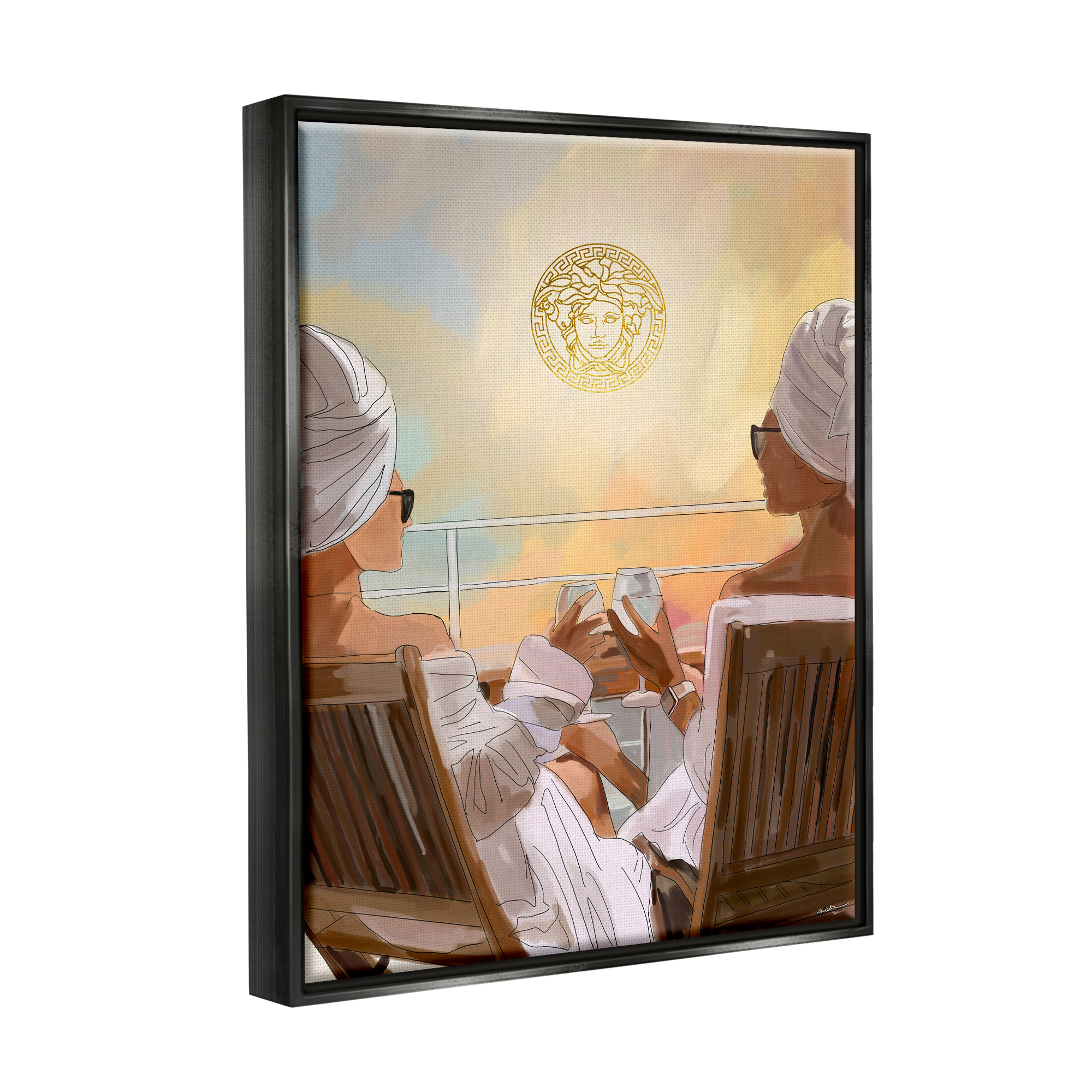Stupell Industries Summer Glam Women Beauty & Fashion Painting Black Floater Framed Art Print Wall Art, 17 x 21