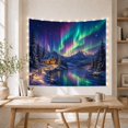thumbnail image 5 of Snowy Cabin Beside a Reflective Aurora Lake, Cozy Digital Art for Nature Lovers, Winter Mountain Decor, Christmas Gift, Tapestry Wall Hanging for Living Room and Study Room, 5 of 7
