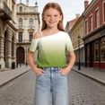 thumbnail image 5 of ITSAME One Shoulder T-Shirts for Girls Short Sleeve Tops Gradient Print Summer Loose Casual Tees Green Size 9, 5 of 9