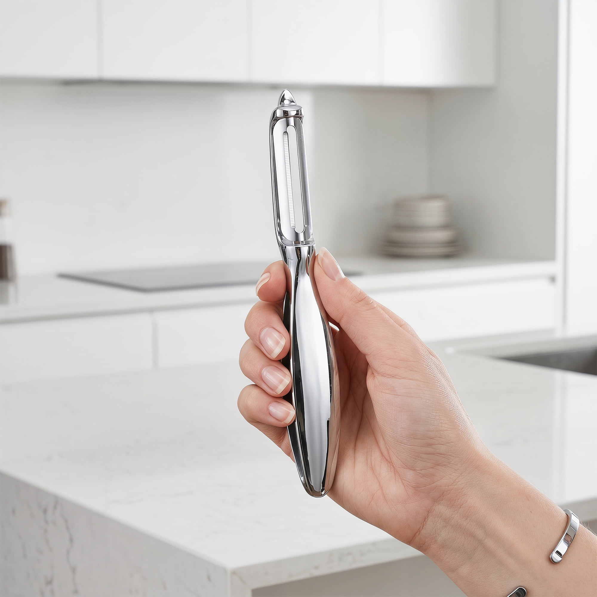 Unique Bargains Stainless Steel Vegetable Peeler with Ergonomic Handle Black-Straight