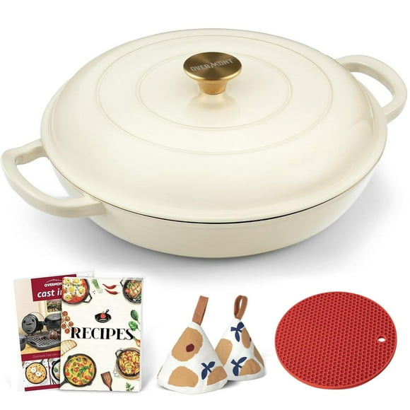 Overmont - Horno holandés de hierro fundido esmaltado - Olla de horno holandés de 3.8 cuartos con ta