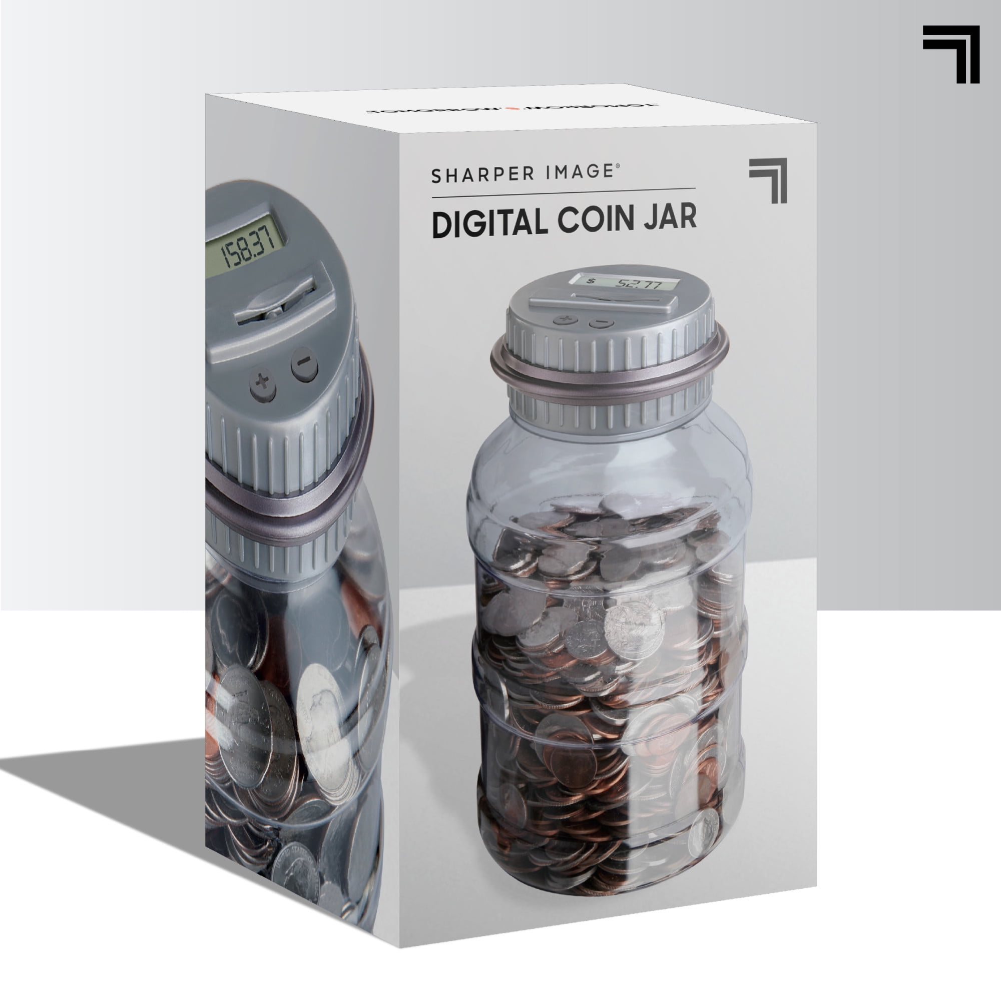 NEW Lid Color Varies SHARPER IMAGE Digital Counting Money Jar Piggy Bank LCD 