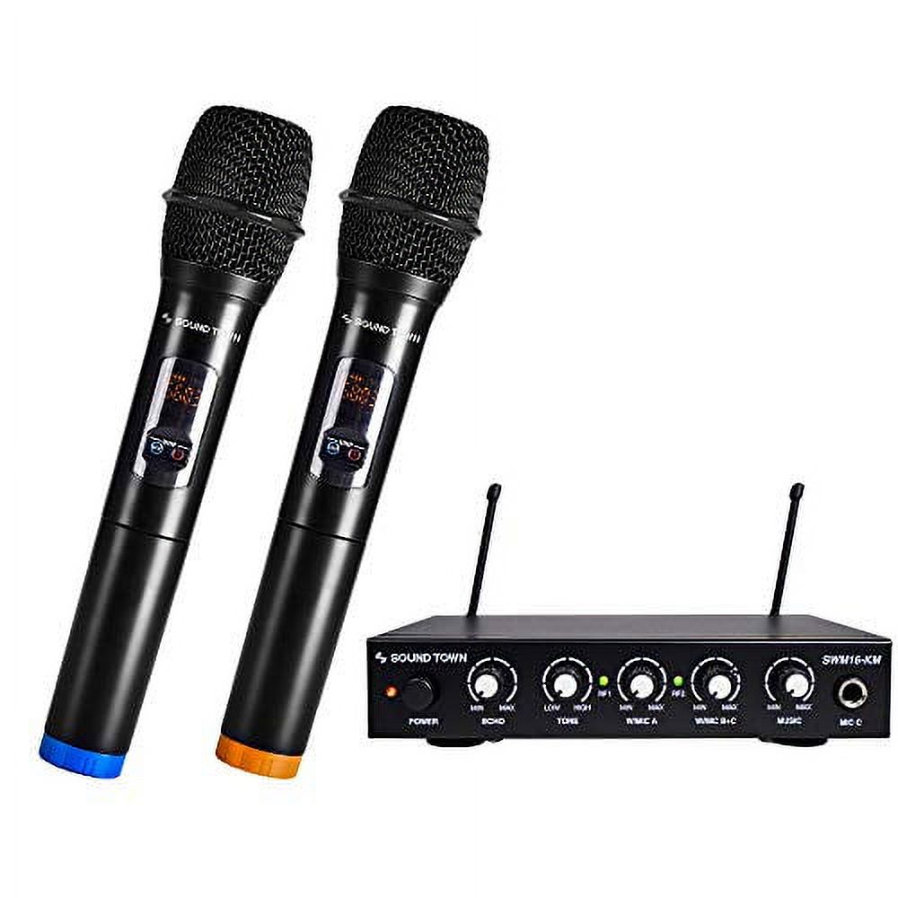 Sound Town UHF 16 Channels Karaoke Wireless Microphone System with Metal Mixer, 2 Handheld Microphones, for Church, School, Wedding, Meeting, Karaoke (SWM16-KM) - image 3 of 3
