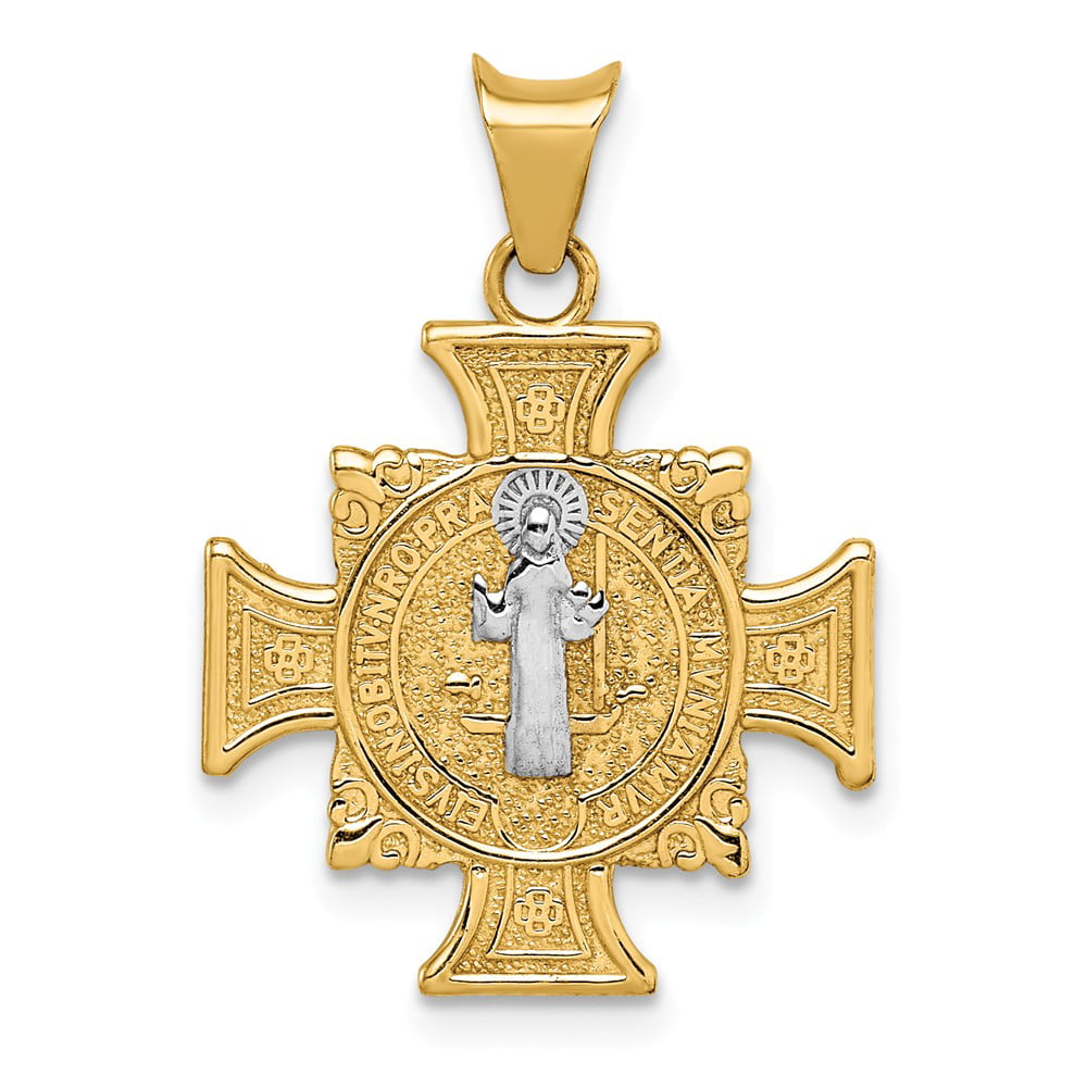 14k Rhodium St. Benedict Pendant, Jewelry, Pendants & Charms, Themed Ch...