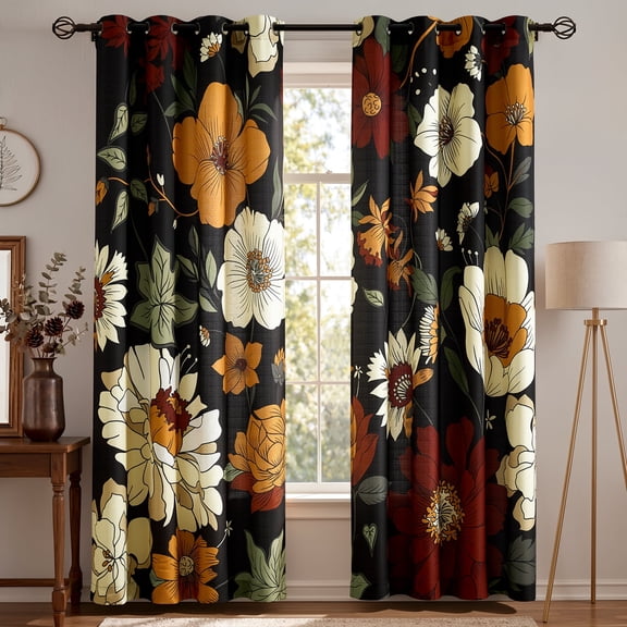 Curtainking Floral Curtains for Living Room Bedroom Vintage Inspired Retro Flower Print Curtains 84 Inches Long Linen Textured Light Filtering Grommet Drapes Set of 2 Panels Beige