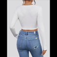 thumbnail image 4 of Tops Cortos de Larga para Mujer, con Cuello Cuadrado Acanalado, Ajustados, Informales, A para Dama S, 4 of 9