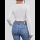 thumbnail image 4 of Tops Cortos de Larga para Mujer, con Cuello Cuadrado Acanalado, Ajustados, Informales, A para Dama M, 4 of 9