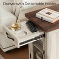 thumbnail image 4 of Farmhouse End Table with Charging Station, Narrow Side Table for Living Room, Sofa Side Table with Drawer and Storage Cabinet, Small Nightstand for Bedroom Washed Grey and Brown, 4 of 17