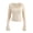 Beige, variant on Slim Fitted Long Sleeve Shirts for Women Sqaure Neck Tees Casual Basic Tops Lace Trim Blouses