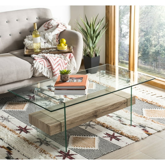 SAFAVIEH Kayley Rectangular Modern Glass Coffee Table, Natural