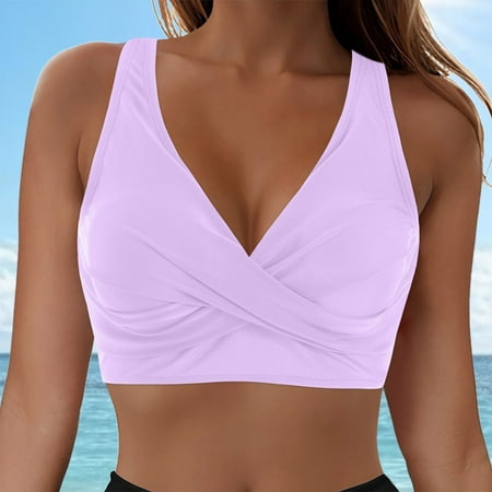 FULORRNIE Women s Underwire Full Coverage Push-Up Bikini Top: Deep V neckline & Wide Shoulder Straps for Ultimate Support and Style  Light Purple  XXL
