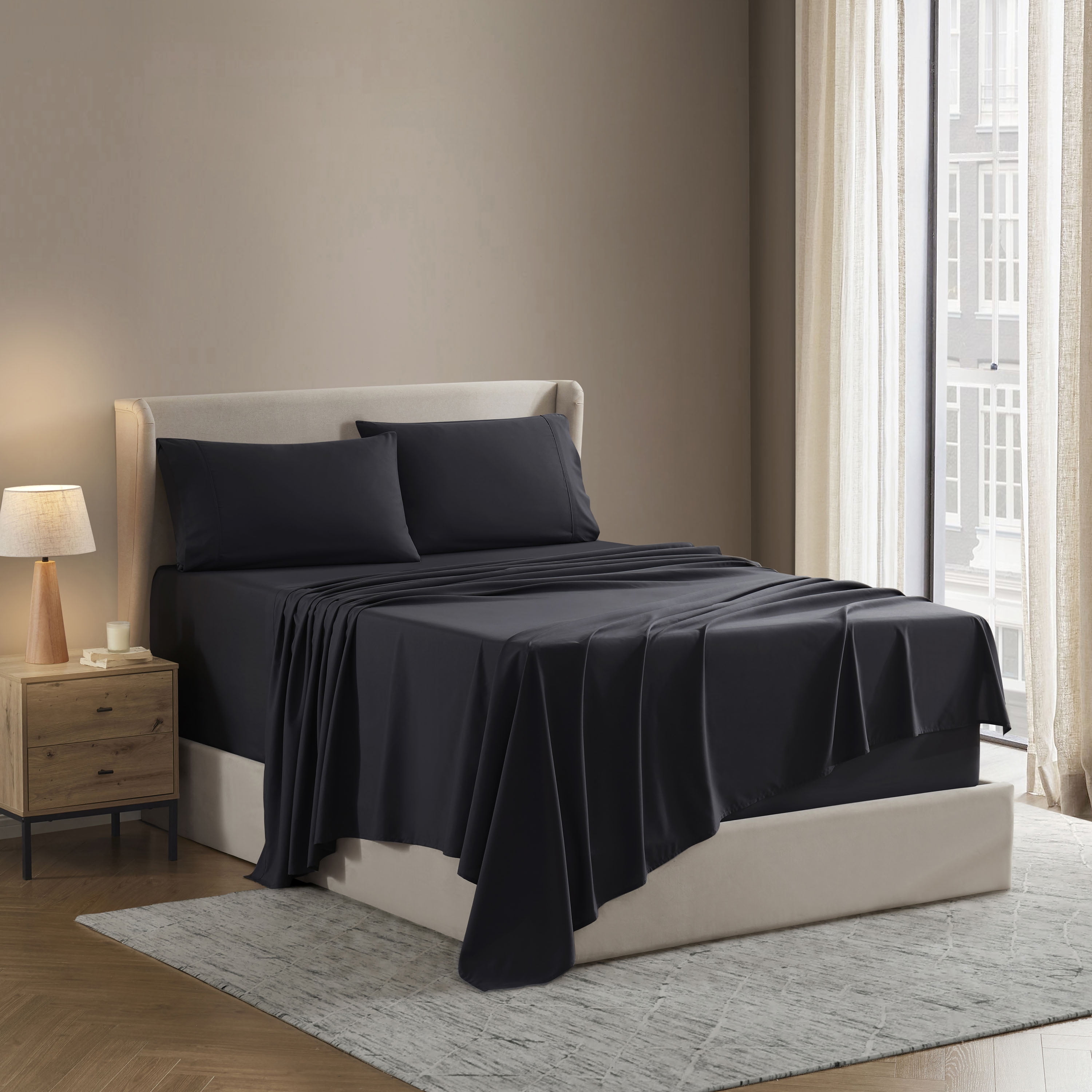 Lammaloe Full Size Sheets Set, Hotel Style Deep Pocket 4 Piece Bed Sheets, Luxury Soft Microfiber Sheet Sets, Black