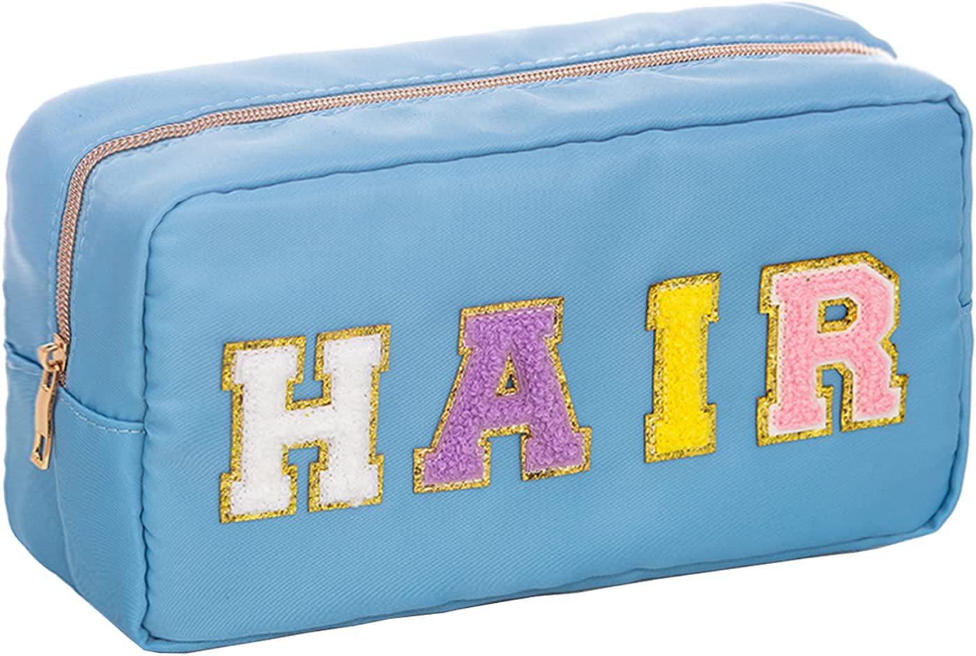 Chenille Letter Makeup Bag with Letter Patches Nylon Makeup Hair
