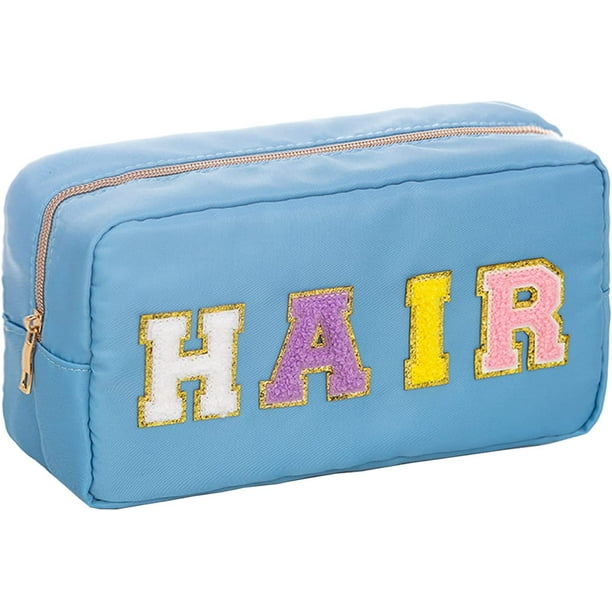 Chenille Letter Makeup Bag with Letter Patches Nylon Makeup Hair Bag ...