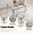 thumbnail image 3 of 3-Piece 37" Square Glass Dining Table Set for 2, Tempered Glass Top with Flute-Inspired Mirrored Stainless Steel Legs, 2 Button-Tufted Velvet Chairs with Stainless Steel Legs, 3 of 8
