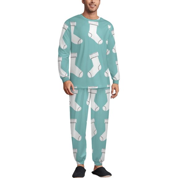 White Socks Iconpattern Men's Pajama Set Sleepwear Pjs Lightweight Long Sleeve Crewneck Shirts and Bottoms Soft Comfy Sleep Sets M