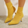 thumbnail image 2 of SACFOF Womens Knit Ankle Boots Pointed Toe Kitten Heels Booties Winter Stiletto Mid Heel Sock Boots Shoes, 2 of 6