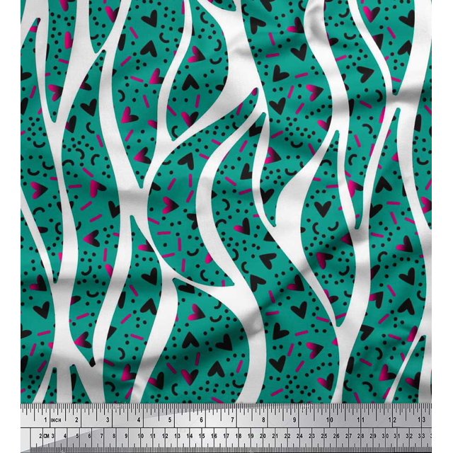Soimoi Poly Georgette Fabric Heart,Dot & Leaves Printed Fabric 1 Yard 42 Inch Wide