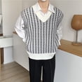 thumbnail image 2 of Chandail Sans Manches Col en V Ample pour Hommes Chandail Rayé Tricoté Décontracté Confortable Léger, 2 of 8
