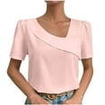 thumbnail image 2 of ECZHAW Women's Elegant Asymmetrical Neck Puff Sleeve Blouse Short Sleeve Blouse Tops, 2 of 6