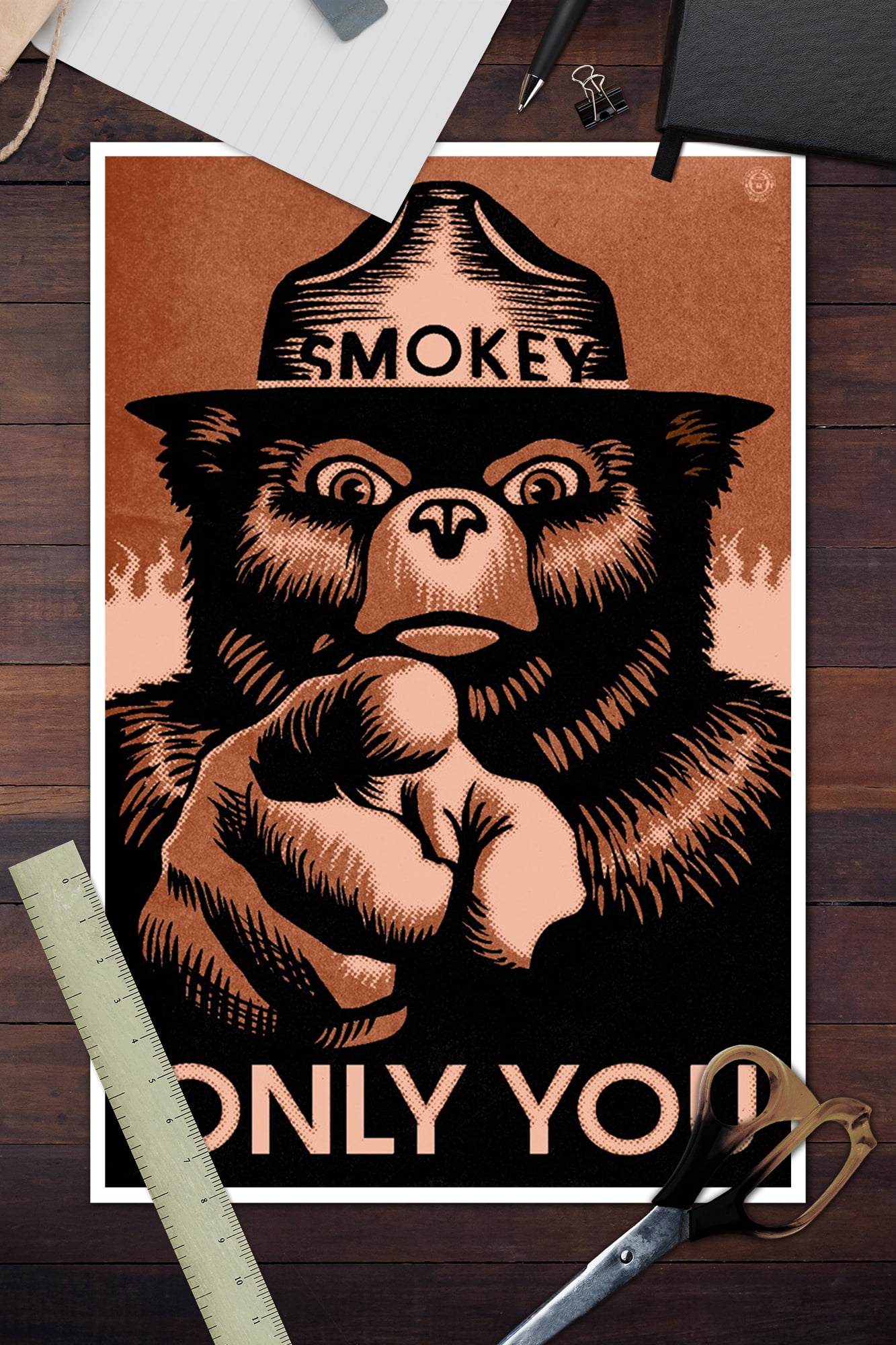 Only Decor) Smokey (12x18 Red Art Room Bear, You, Halftone Poster, Wall