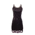 thumbnail image 4 of Tejiojio Women's Fashion V-neck Suspender Sequin Fringe Off-the-shoulder Dress Sleeveless Solid Mini Dress Party Dresses, 4 of 6