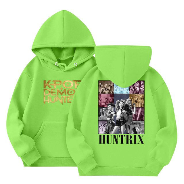 Moonsky Sudadera con capucha y cordón HUNTRX, estampado de grupo de chicas coreanas, jersey corto, suave y cómodo, top de manga larga para primavera y otoño. Verde 150