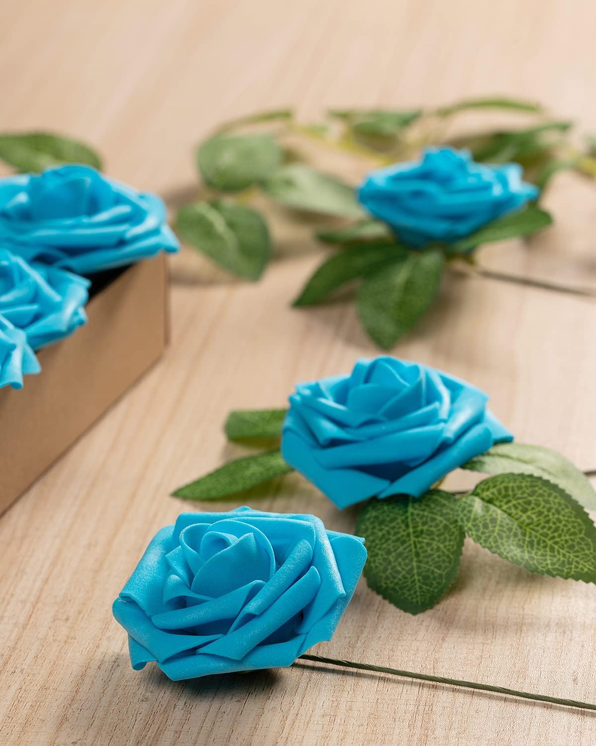 25Pcs Artificial Roses Flowers Fake Roses with Stems Real Touch Foam Flowers for DIY Wedding Bouquet Baby Shower Centerpiece Floral Arrangement Party Home Decor(Black)