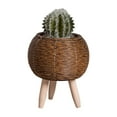 thumbnail image 3 of Oiur Rattan Woven Planter Pot Indoor Outdoor Flowerpot with Legs Handmade Cactus Succulent Plants Holder Container Home Balcony Garden Decoration, 3 of 8