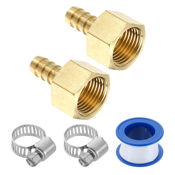 2Pcs Brass Hose Barb Fittings, 3/8" Barb x 1/2" NPT Female Hose Connector