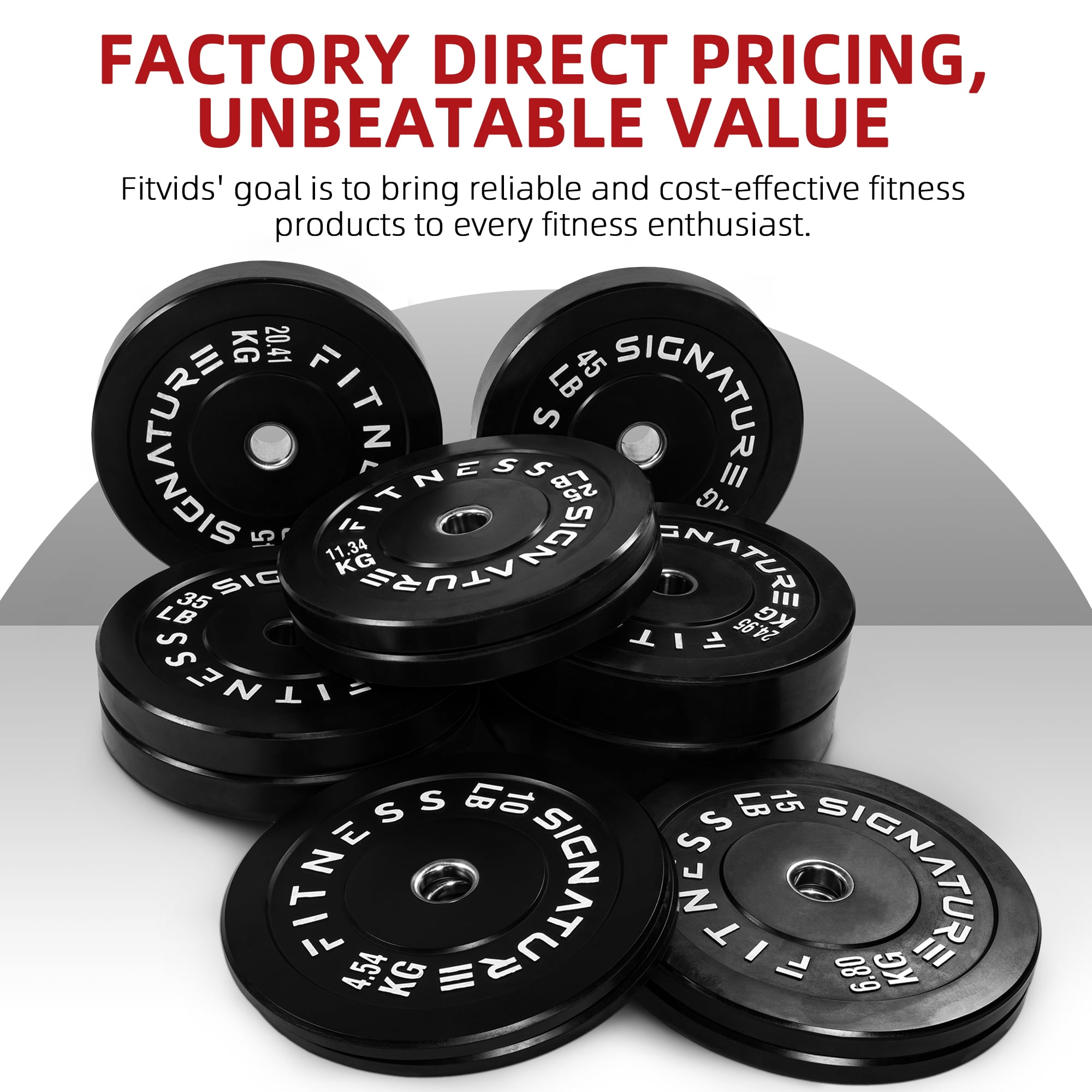 Fitvids 2-Inch Olympic Rubber Weight Plates Sets, Bumper Plates Set with Barbell for Strength Training, 180-390 Lbs Multiple Options