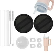 2 Pcs Replacement Lids for Stanley 40 Oz Tumbler, Silicone Spill Stopper 4Pcs Set for H2.0 Stanley, Silicone Cup Lid Dust Cover with Straw Lid Cap 1 Pcs, 4 Pcs Long Reusable Stanley Straw (Black)