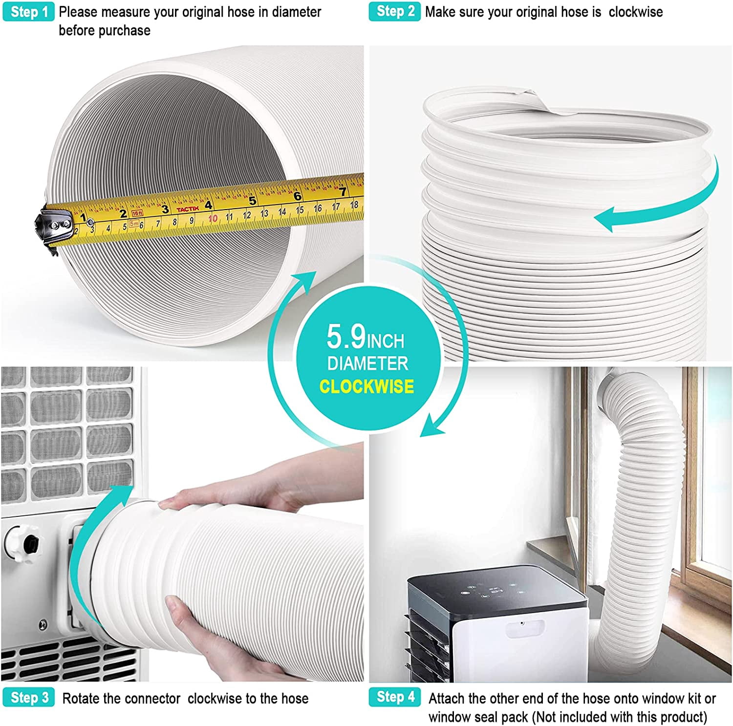 Jin&Bao Air Conditioner Vent Hose, Portable Exhaust Duct with 5.9’’ (6‘’) Diameter, Clockwise Rotation, Length up to 78 Inches, Universal Replacement AC Hoses