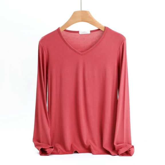 PNTUTB Fashion Women's V-Neck Long Sleeve Lightweight Loose Casual Base Layer Top
