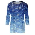 thumbnail image 3 of Christmas Tops for Women - Crewneck 3/4 Sleeve Christmas Snowflake Women Tops 00F Blue, 3 of 5