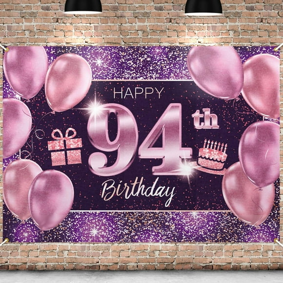 Pakboom Happy 94Th Birthday Banner Telón De Fondo - 94 Suministros De Decoración Para Fiesta De Cumpleaños Para Mujeres - Rosa Púrpura Dorado 4 X 6 Pies