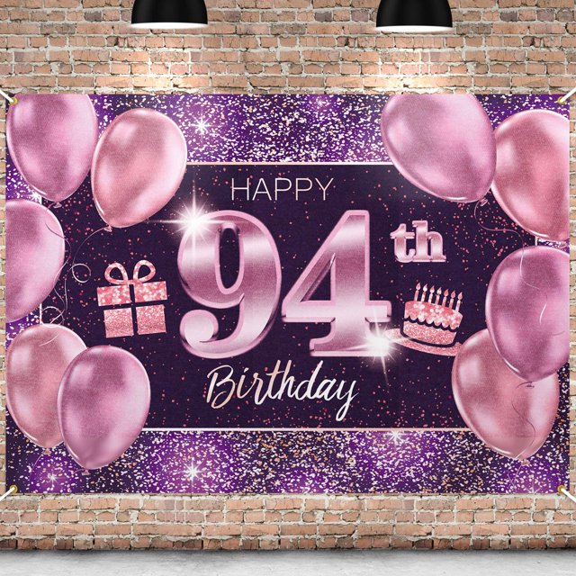 Pakboom Happy 94Th Birthday Banner Telón De Fondo - 94 Suministros De Decoración Para Fiesta De Cumpleaños Para Mujeres - Rosa Púrpura Dorado 4 X 6 Pies