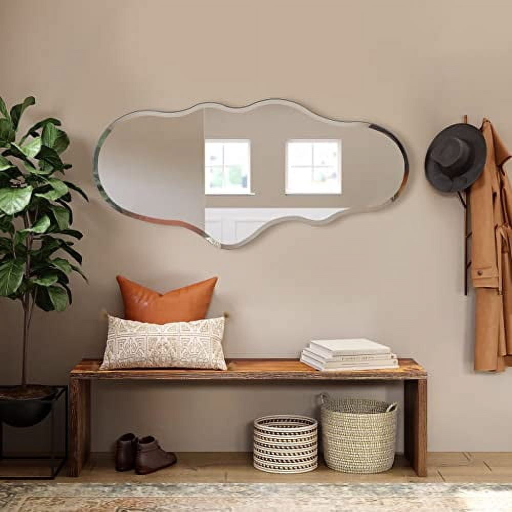 Asymmetrical Frameless Bathroom Mirror – 32x20 Inch Wavy Design, Shatterproof, Modern Vanity Mirror