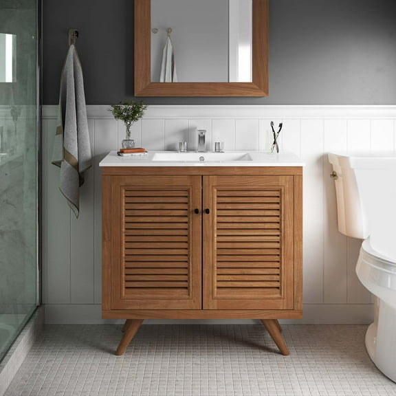 Modway Birdie 36" Teak Wood Bathroom Vanity Cabinet (Sink Basin Not Included) in Natural